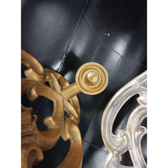 VTG Flower Metal Wall Candle Sconces Hollywood Regency - Picture 6 of 7